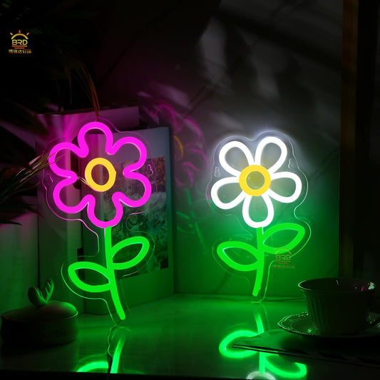 2 small flower neon light signs