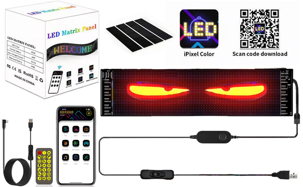 Devil Eyes LED Soft Screen for Cars | Colorful Programmable Car Window Light | APP Control