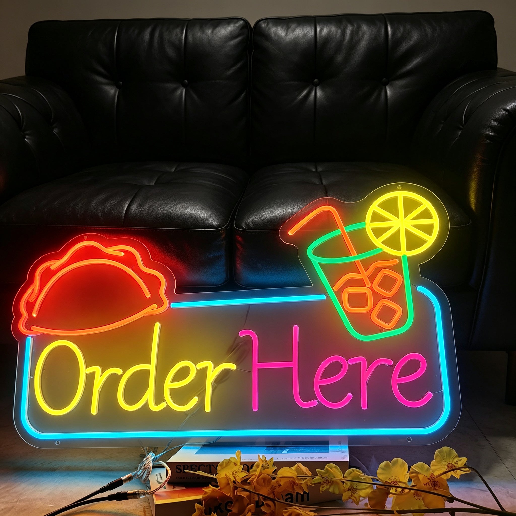 Order here Breakfast, morning snack, lemon tea, LED neon sign