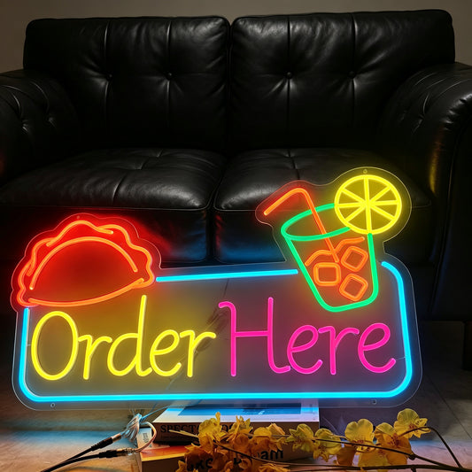 Order here Breakfast, morning snack, lemon tea, LED neon sign